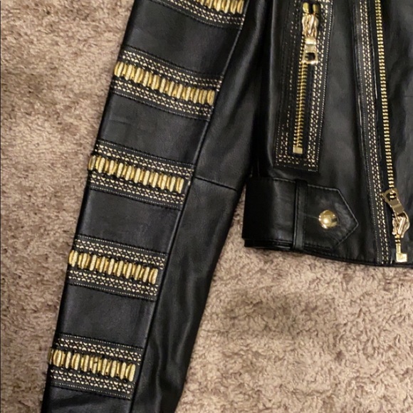 BLACK & GOLD leather Alice & Olivia jacket size XS - Picture 4 of 6